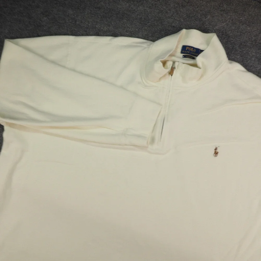 Polo Ralph Lauren Quarter Zip Mens 4XB Estate Rib Cream Solid Pullover Sweater